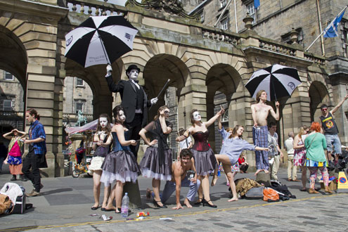 Performers on the Royal Mile during the Edinburgh Festival