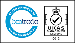 2021 ISO9001 White UKAS Systemcert logo