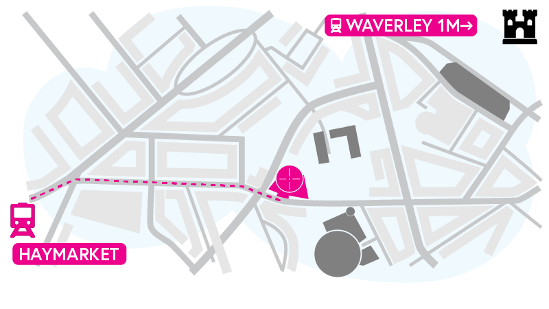 Map showing location of Haymarket and Waverley station